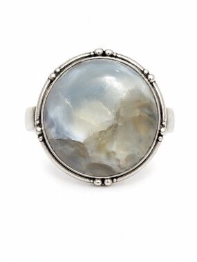 925 Stamped - Sterling Silver - Handcrafted Blue Gray Agate Statement Ring